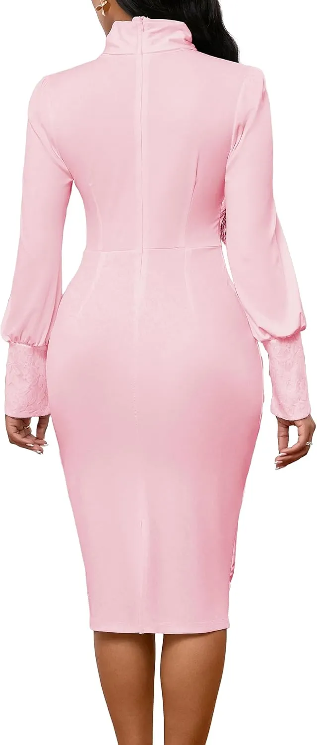 IbuduSexy Church Dresses for Women 2025 Elegant Bow tie lace Button Sleeve