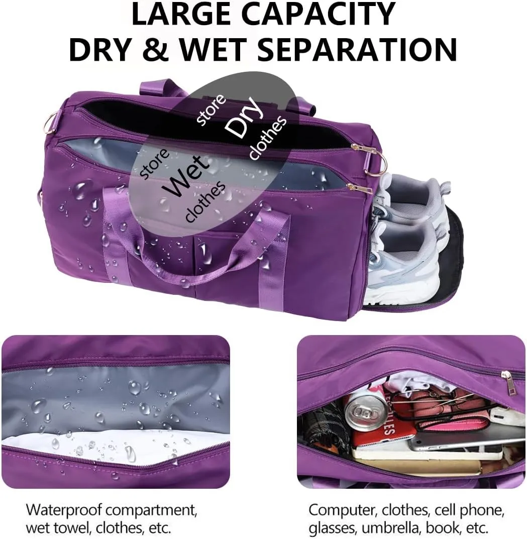 ICEIVY Gym Duffle Bag Dry Wet Separated Gym Bag Sport Duffle Bag Training Handbag Yoga bag with Extra Drawstring Backpack for man and women (Purple-Upgrade) Large