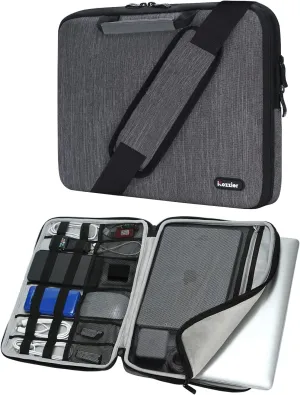 iCozzier 13-13.3 Inch Handle Laptop Briefcase Shoulder Bag Electronic Accessories Organizer Messenger Carrying Case with Shoulder&Luggage Strap - Grey