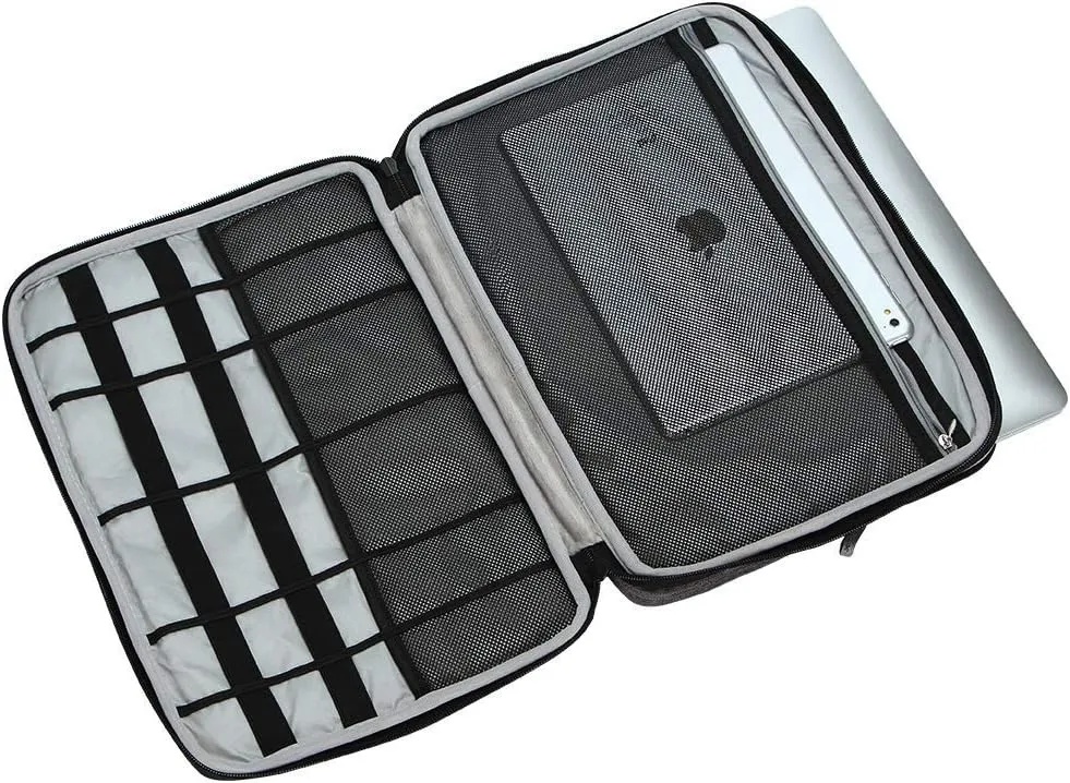 iCozzier 13-13.3 Inch Handle Laptop Briefcase Shoulder Bag Electronic Accessories Organizer Messenger Carrying Case with Shoulder&Luggage Strap - Grey