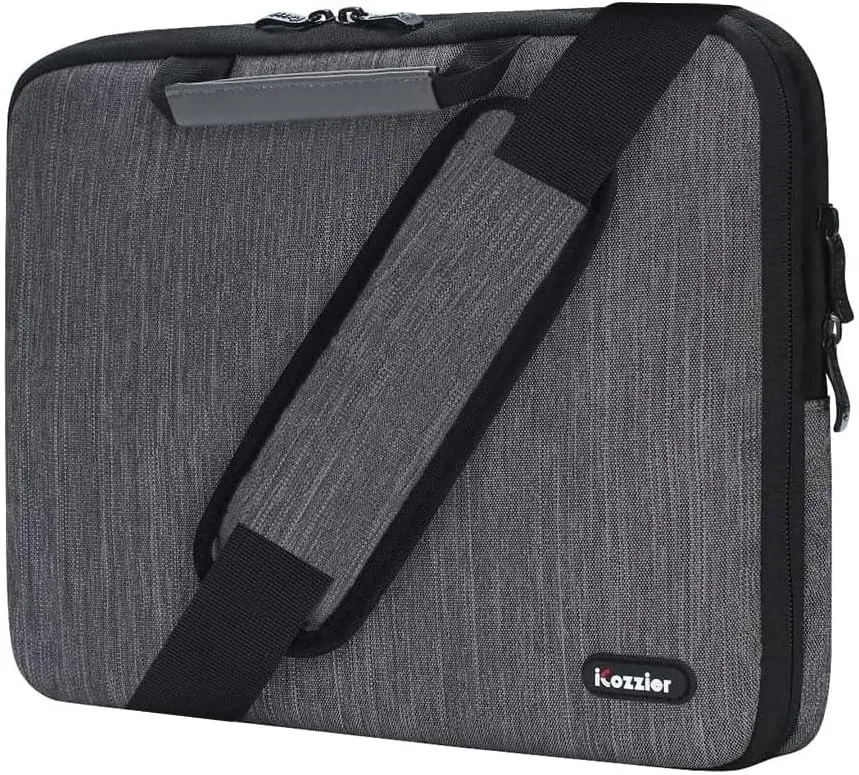 iCozzier 13-13.3 Inch Handle Laptop Briefcase Shoulder Bag Electronic Accessories Organizer Messenger Carrying Case with Shoulder&Luggage Strap - Grey
