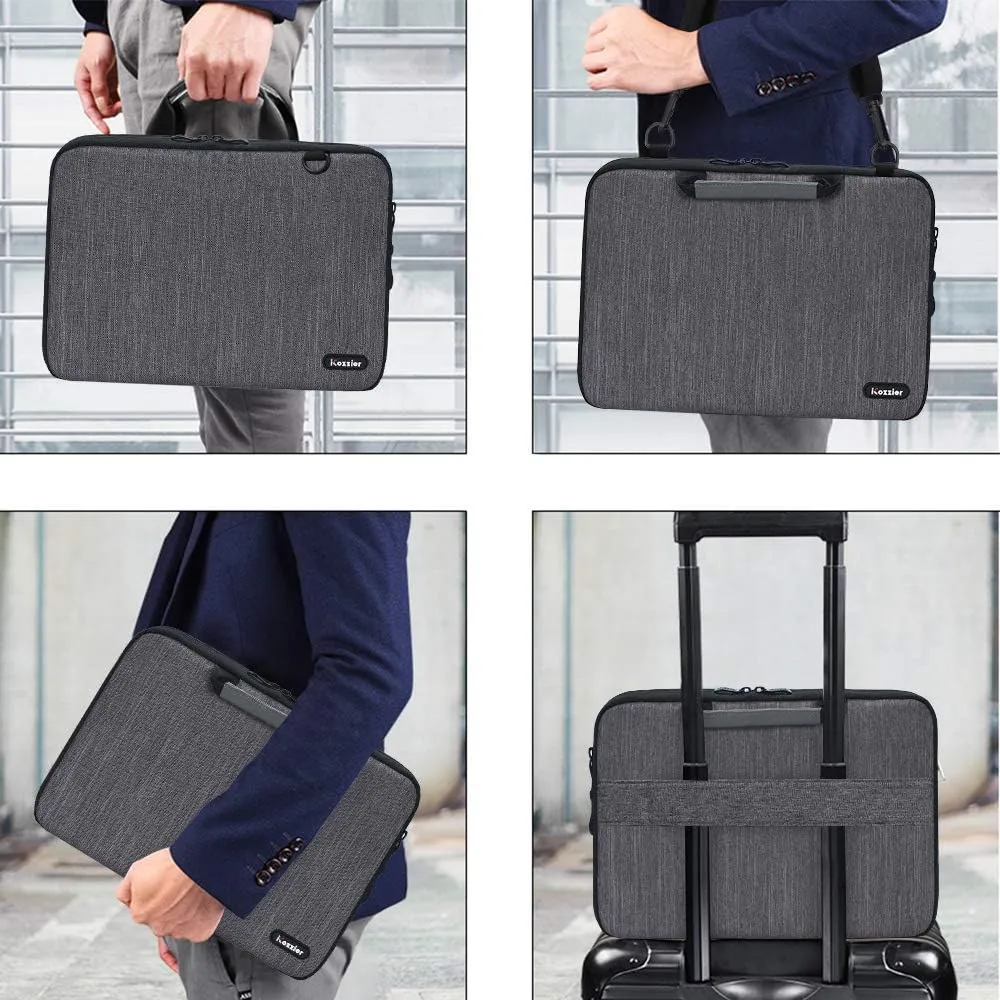 iCozzier 13-13.3 Inch Handle Laptop Briefcase Shoulder Bag Electronic Accessories Organizer Messenger Carrying Case with Shoulder&Luggage Strap - Grey