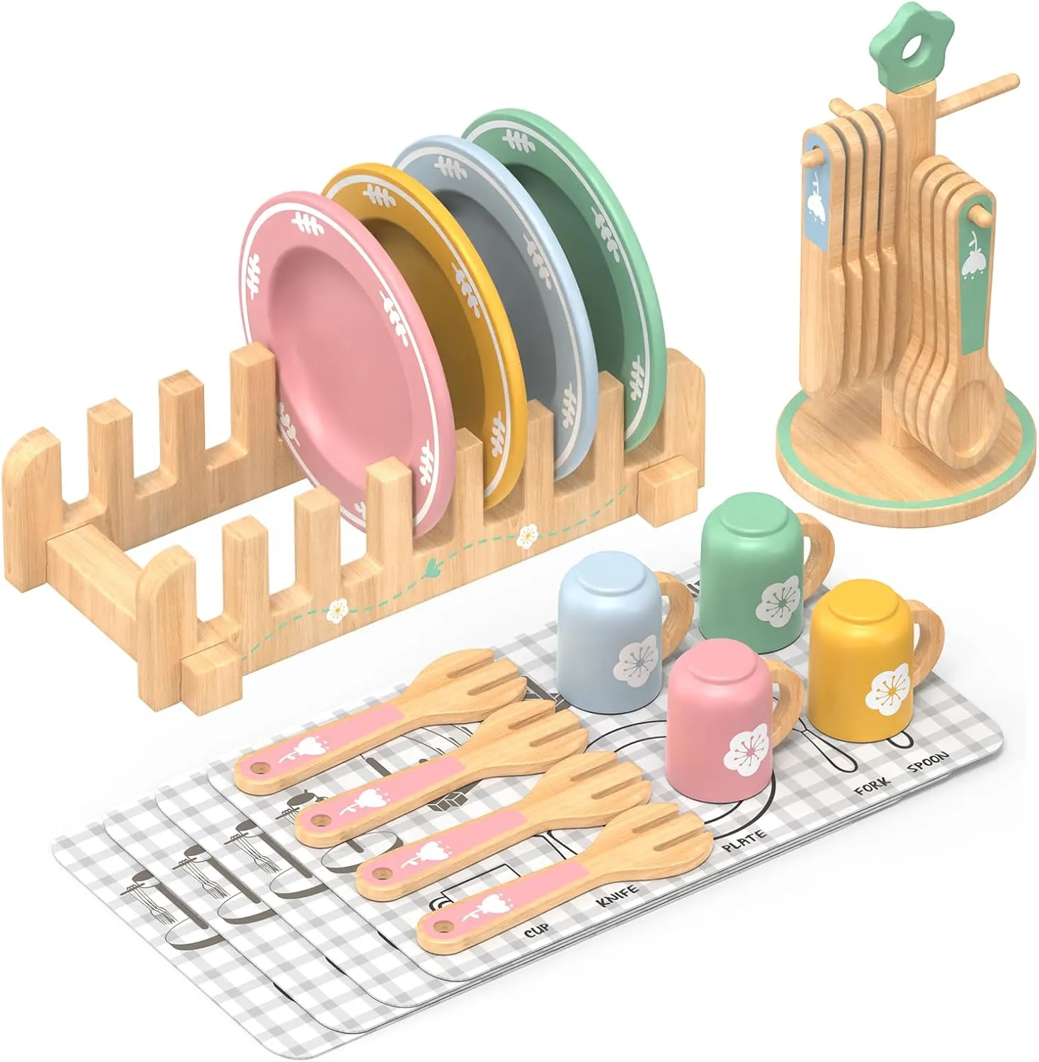 IIFONII 30PCS Kids Kitchen playset Wooden Kitchen Set for Girls and Boys, Montessori Toys for Ages 36 mo  Old Toy Dishes Baby Kitchen Set, Pretend Wooden Play Kitchen Accessories Toys for Toddlers