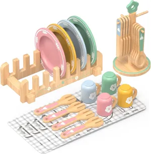 IIFONII 30PCS Kids Kitchen playset Wooden Kitchen Set for Girls and Boys, Montessori Toys for Ages 36 mo  Old Toy Dishes Baby Kitchen Set, Pretend Wooden Play Kitchen Accessories Toys for Toddlers
