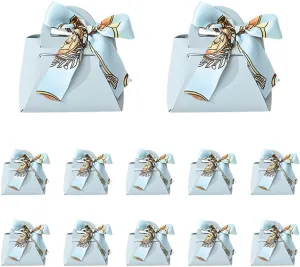 ikasus Leather Wedding Candy Gift Bags with Handle Reusable Party Creative Hand-Held Favor Boxes for Baby Showers Birthday Christmas Halloween Graduation Party Favor (12 Pack Light Blue)