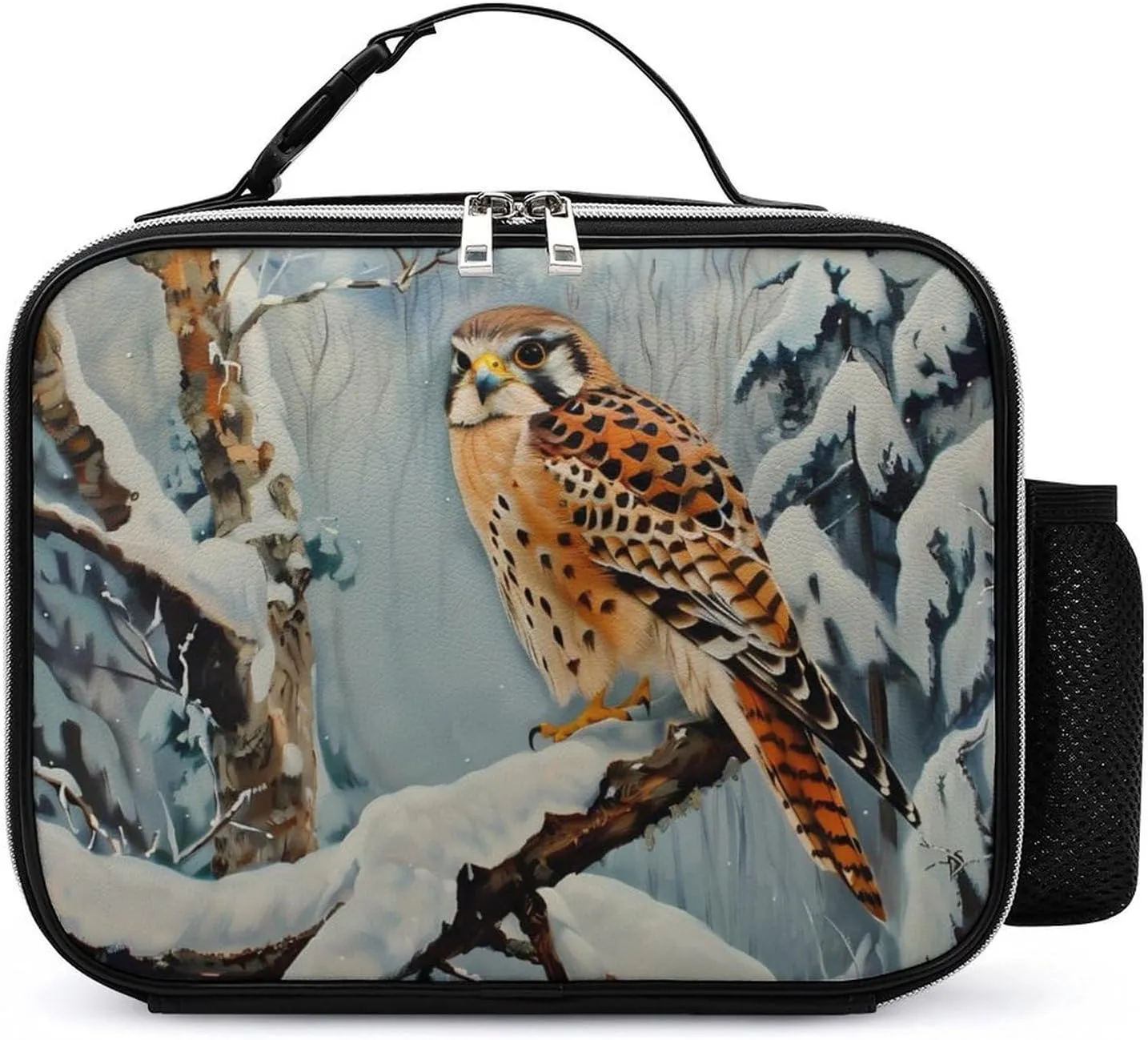 in Snowscape Kestrel Insulated Lunch Bag Reusable Lunch Box Container Portable Tote Bag for Work Picnic Travel, 21x27x9cm, style