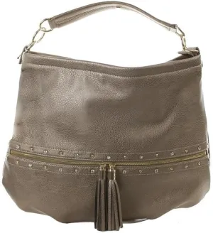 INC Womens Jackay Faux Leather Embellished Hobo Handbag Gray Extra Large