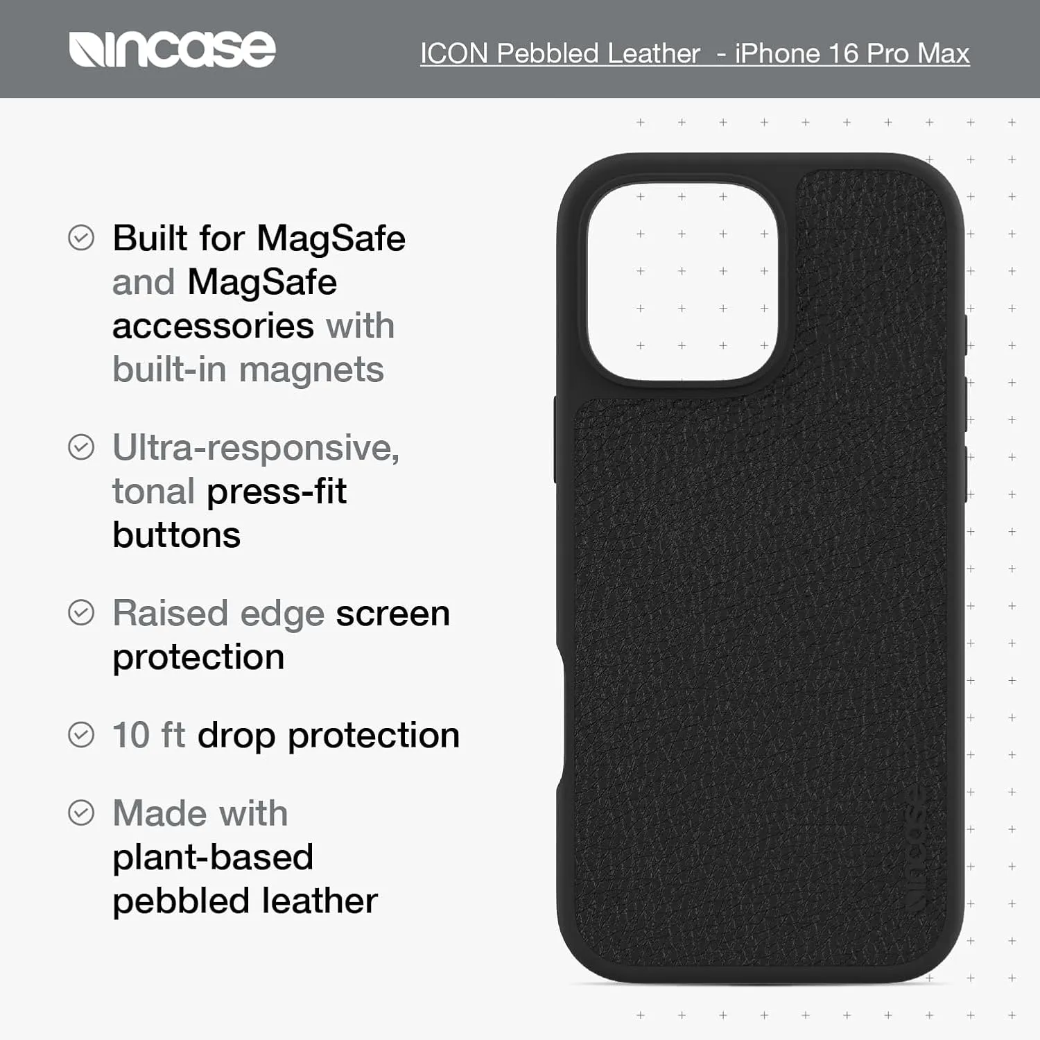 Incase ICON Case with Woolenex & MagSafe for iPhone 16 Pro Max - Durable, Stylish, Protective, Lightweight,Water-Resistant,Scratch-Resistant with Wireless Magsafe Charging- Cocoa Pebbled Plant Leather