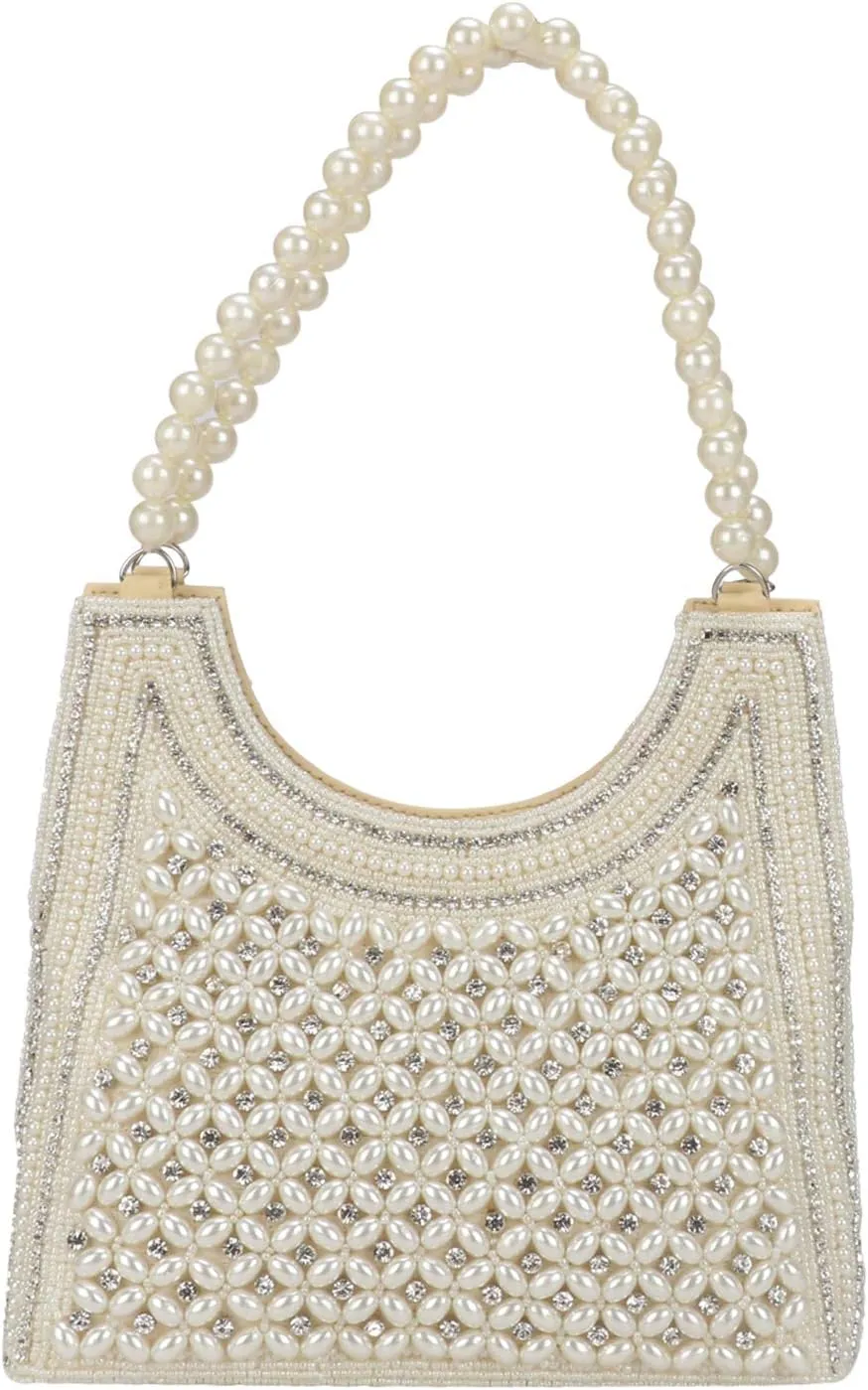 Indian Style Pearl Tote Bag Wrist Bag Evening Clutch Wedding Purse for Women & Girls