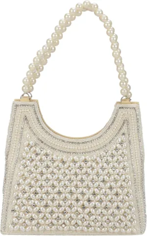 Indian Style Pearl Tote Bag Wrist Bag Evening Clutch Wedding Purse for Women & Girls