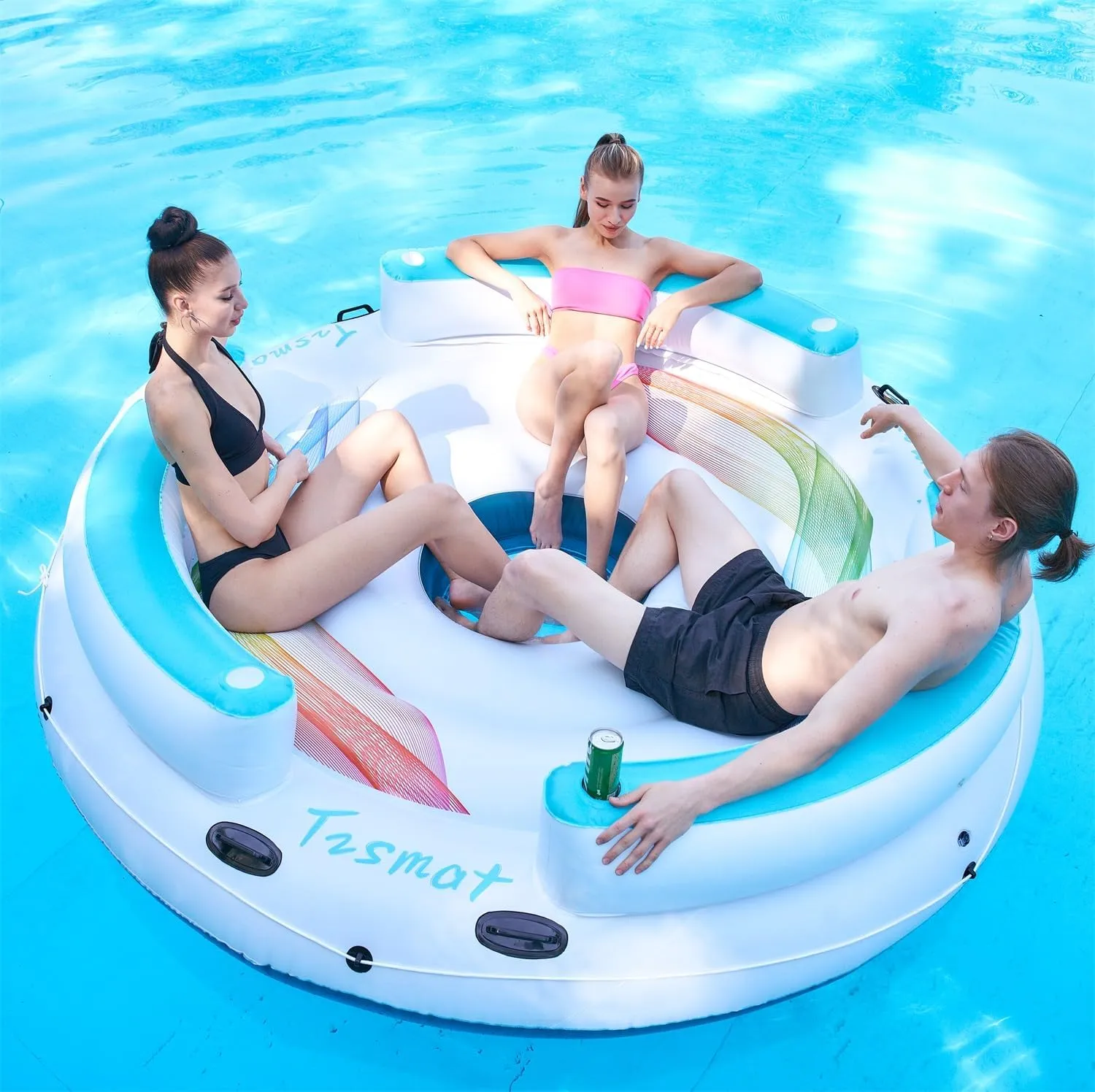 Inflatable Lake Pool Floating Island Heavy Duty Lounger Raft Lake Float Water Float for Lake River Beach Pool Multi Person Party Floatie Toys Relaxation Island Adults