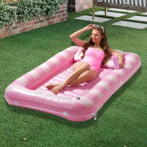 Inflatable Tanning Pool Lounger (70” x 46”) | Adult Pool Float with Dual Cup Holders & Removable Pillow | Durable 3mm Vinyl Tanning Water Bed for Ultimate Comfort