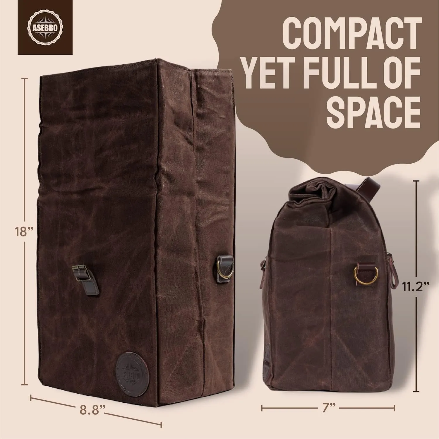 Insulated Lunch Bag 10L Sturdy Waxed Canvas Lunch Box for Men and Women, Leakproof Insulated Cooler Bag for Work Picnic Hiking, Lunchbox for Adults with Shoulder Strap (Brown)
