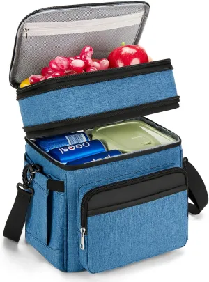 Insulated Lunch Bag & Lunch Box for Men - Double Deck Reusable Lunch Bag for Women Tote Cooler Bag Leakproof Soft Expandable - Large Lunchbox for Work/Adult/Picnic/Outdoor(Blue，15L)