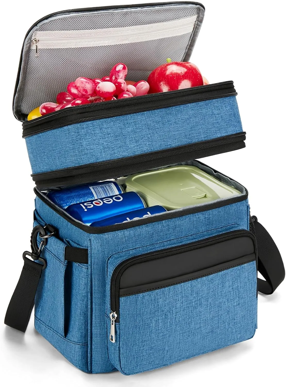 Insulated Lunch Bag & Lunch Box for Men - Double Deck Reusable Lunch Bag for Women Tote Cooler Bag Leakproof Soft Expandable - Large Lunchbox for Work/Adult/Picnic/Outdoor(Blue，15L)