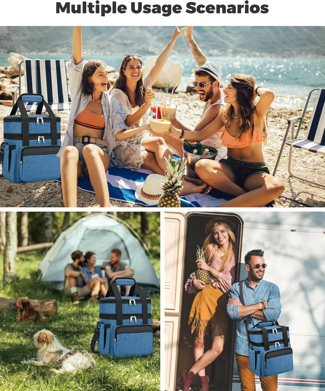 Insulated Lunch Bag & Lunch Box for Men - Double Deck Reusable Lunch Bag for Women Tote Cooler Bag Leakproof Soft Expandable - Large Lunchbox for Work/Adult/Picnic/Outdoor(Blue，15L)