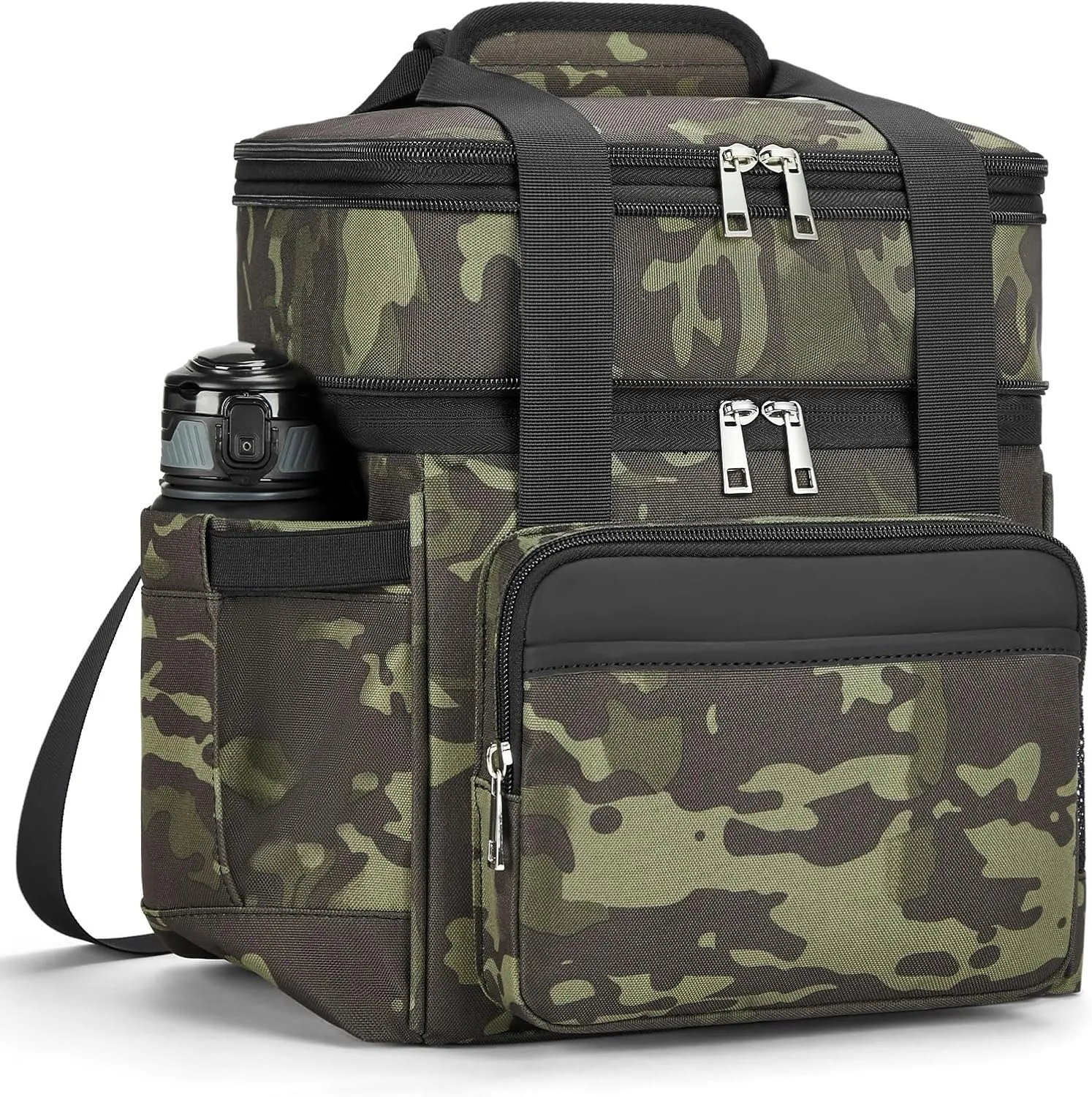 Insulated Lunch Bag & Lunch Box for Men - Double Deck Reusable Lunch Bag for Women Tote Cooler Bag Leakproof Soft Expandable - Large Lunchbox for Work/Adult/Picnic/Outdoor(Camo，15L)
