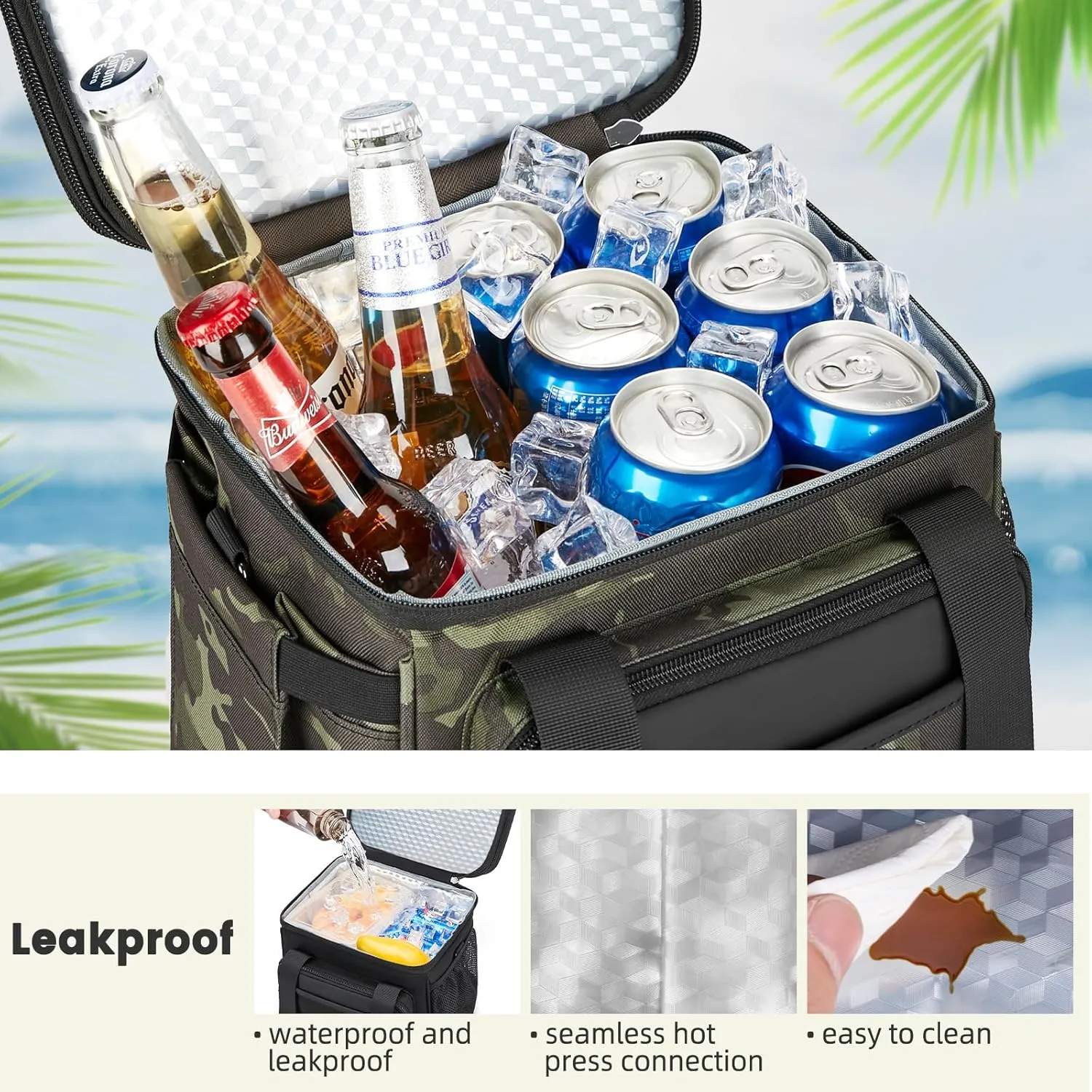 Insulated Lunch Bag & Lunch Box for Men - Double Deck Reusable Lunch Bag for Women Tote Cooler Bag Leakproof Soft Expandable - Large Lunchbox for Work/Adult/Picnic/Outdoor(Camo，15L)