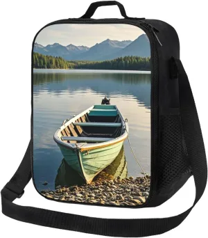 Insulated Lunch Bag Boat at Lake Shore Lunch Box for Women Men Reusable Lunch Tote Bag for Work Picnic Travel