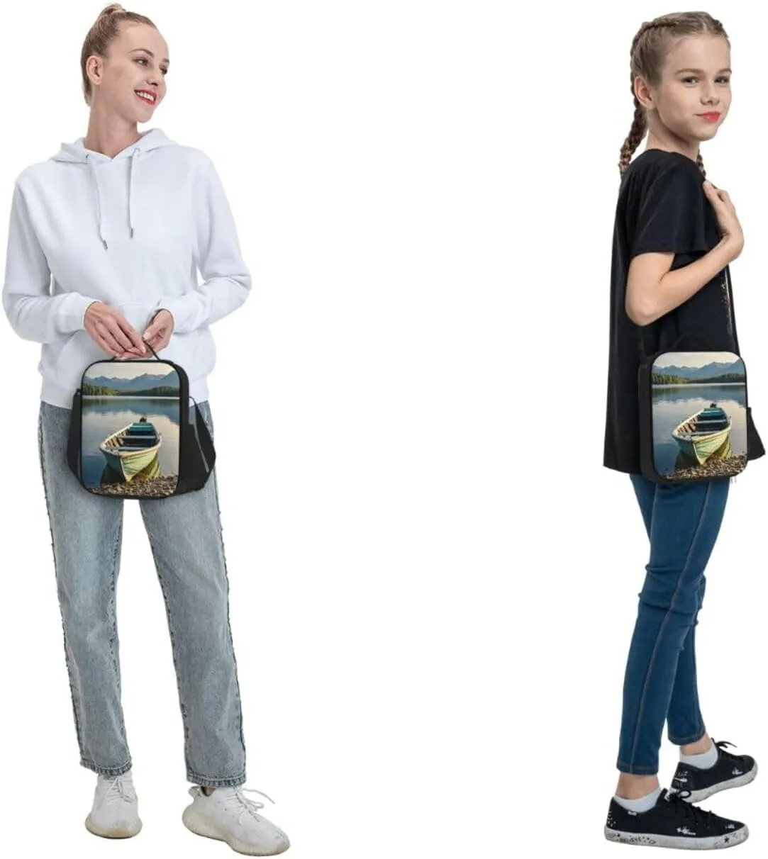 Insulated Lunch Bag Boat at Lake Shore Lunch Box for Women Men Reusable Lunch Tote Bag for Work Picnic Travel
