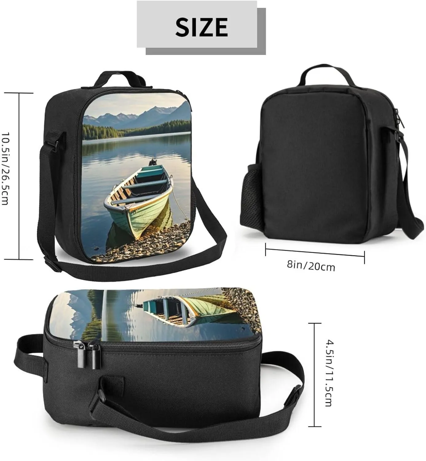 Insulated Lunch Bag Boat at Lake Shore Lunch Box for Women Men Reusable Lunch Tote Bag for Work Picnic Travel