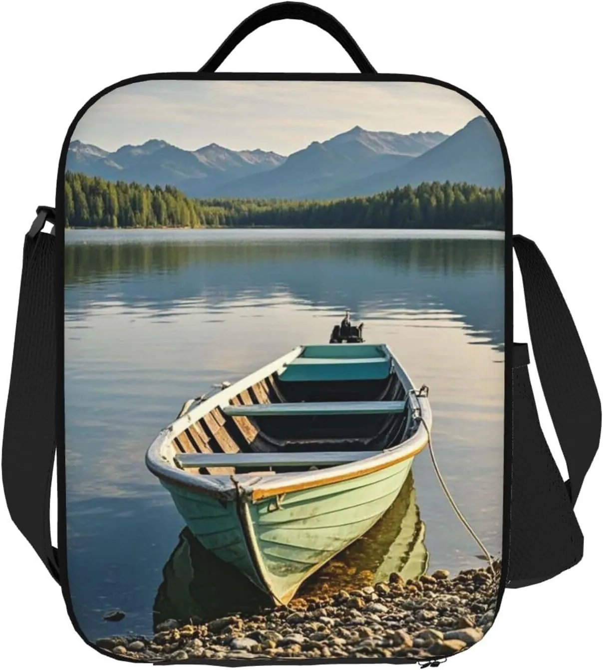Insulated Lunch Bag Boat at Lake Shore Lunch Box for Women Men Reusable Lunch Tote Bag for Work Picnic Travel