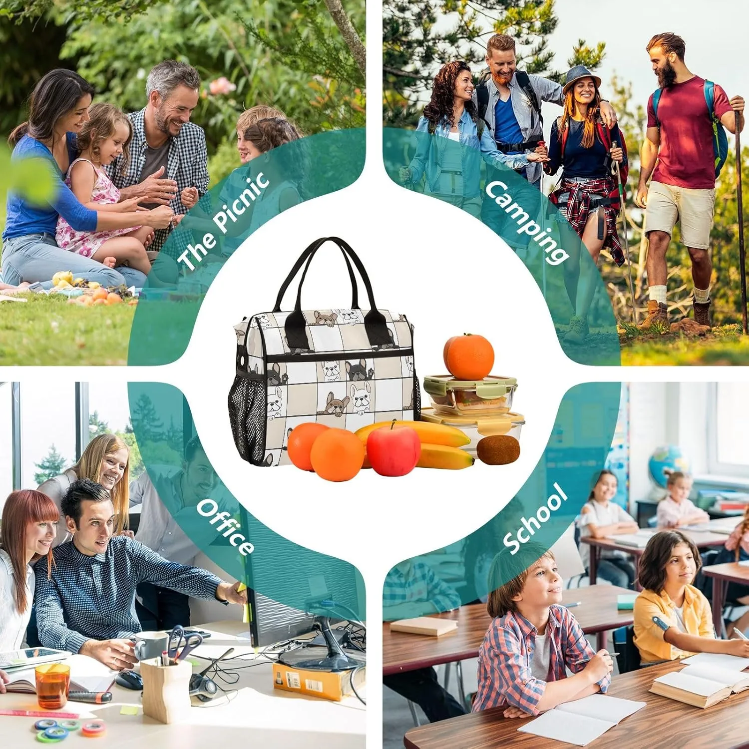 Insulated Lunch Bag Dog Probe Pattern Cooler Tote Bag for Work Picnic or Travel
