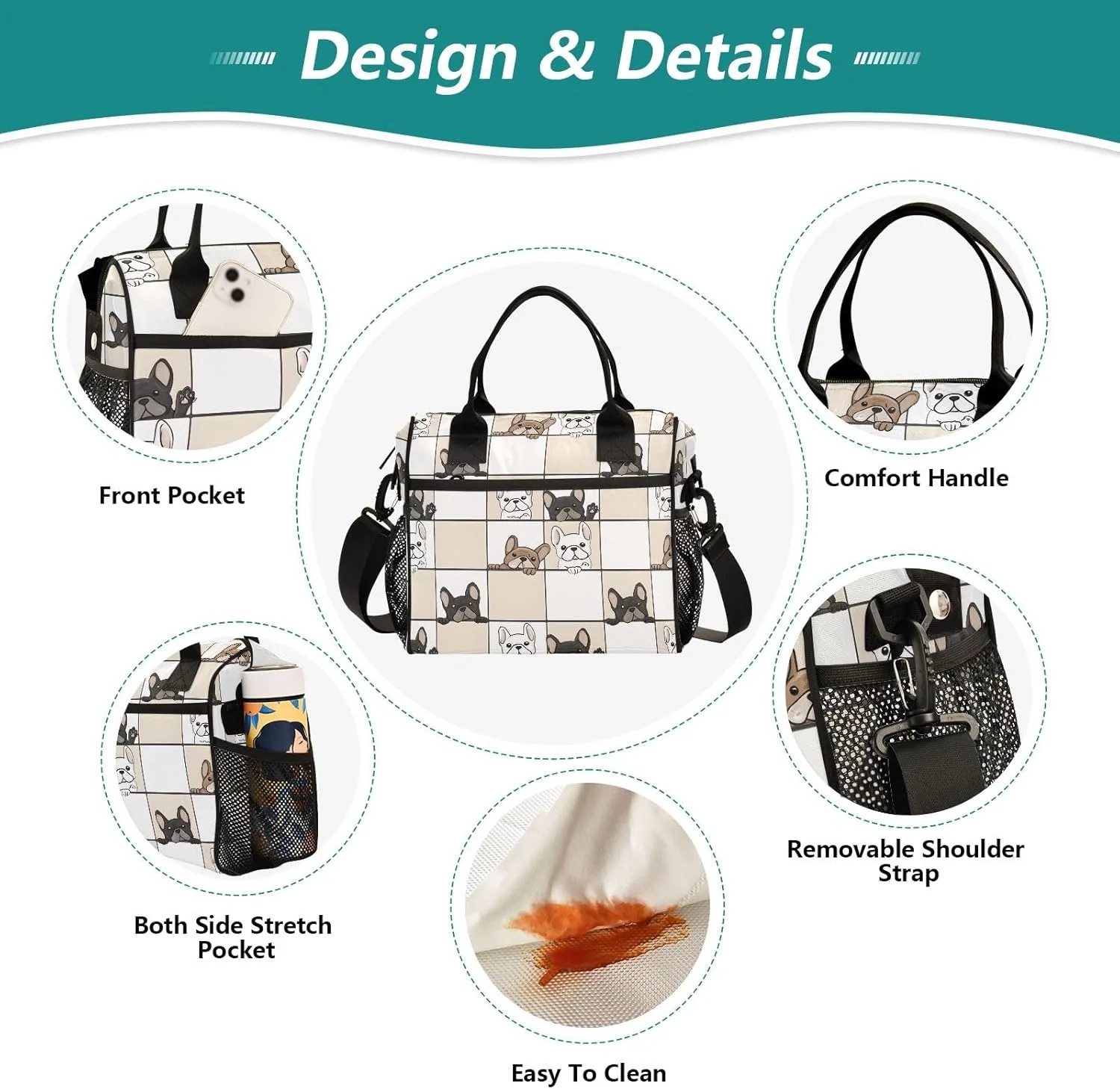 Insulated Lunch Bag Dog Probe Pattern Cooler Tote Bag for Work Picnic or Travel