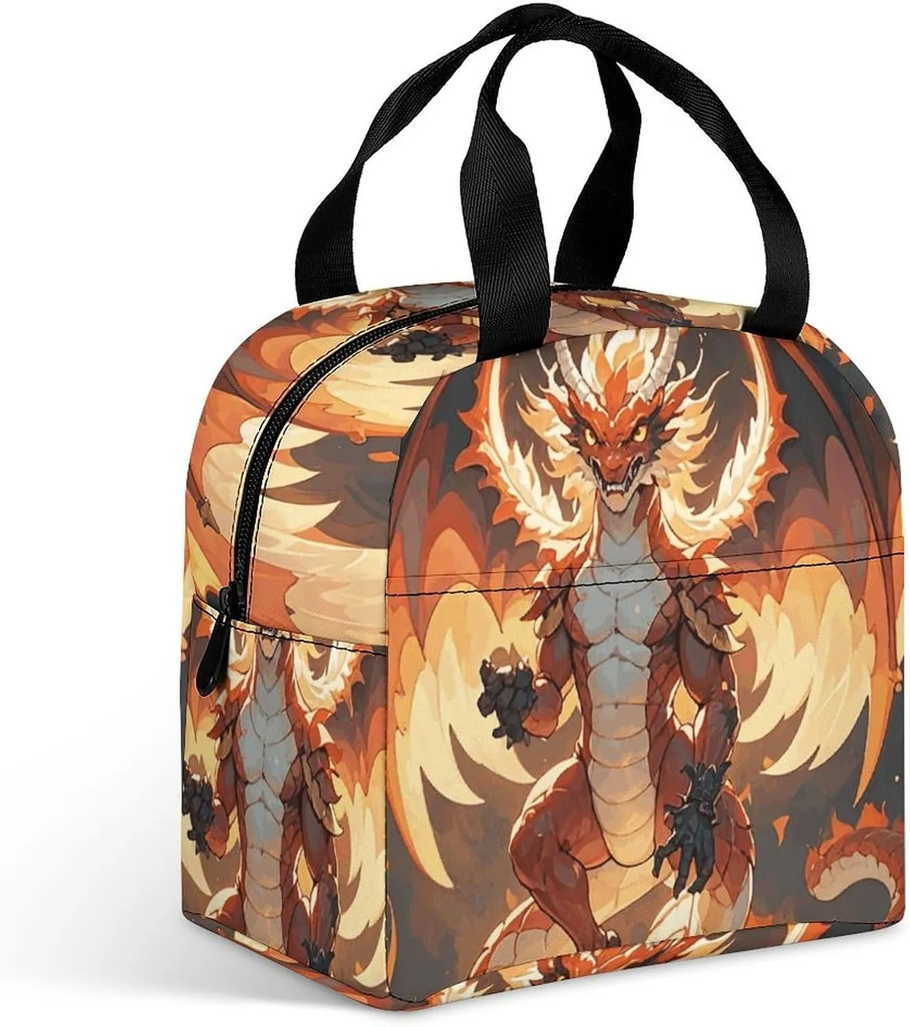 Insulated Lunch Bag for Men Women Large Capacity Lunchbox Flaming Dragon Reusable Lunch Box for Work
