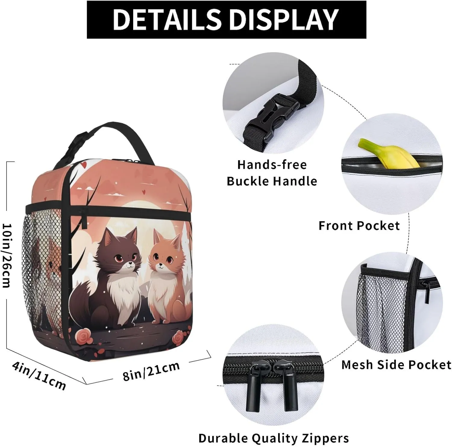 Insulated Lunch Bag for Men Women Reusable Lunch Box Cartoon Cat Lunchbox Leakproof Cooler Bags for Work Picnic