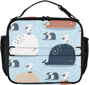 Insulated Lunch Bag for Men Women Whale and Gull Reusable Lunch Box Portable Cooler Bag for Office Travel Work School