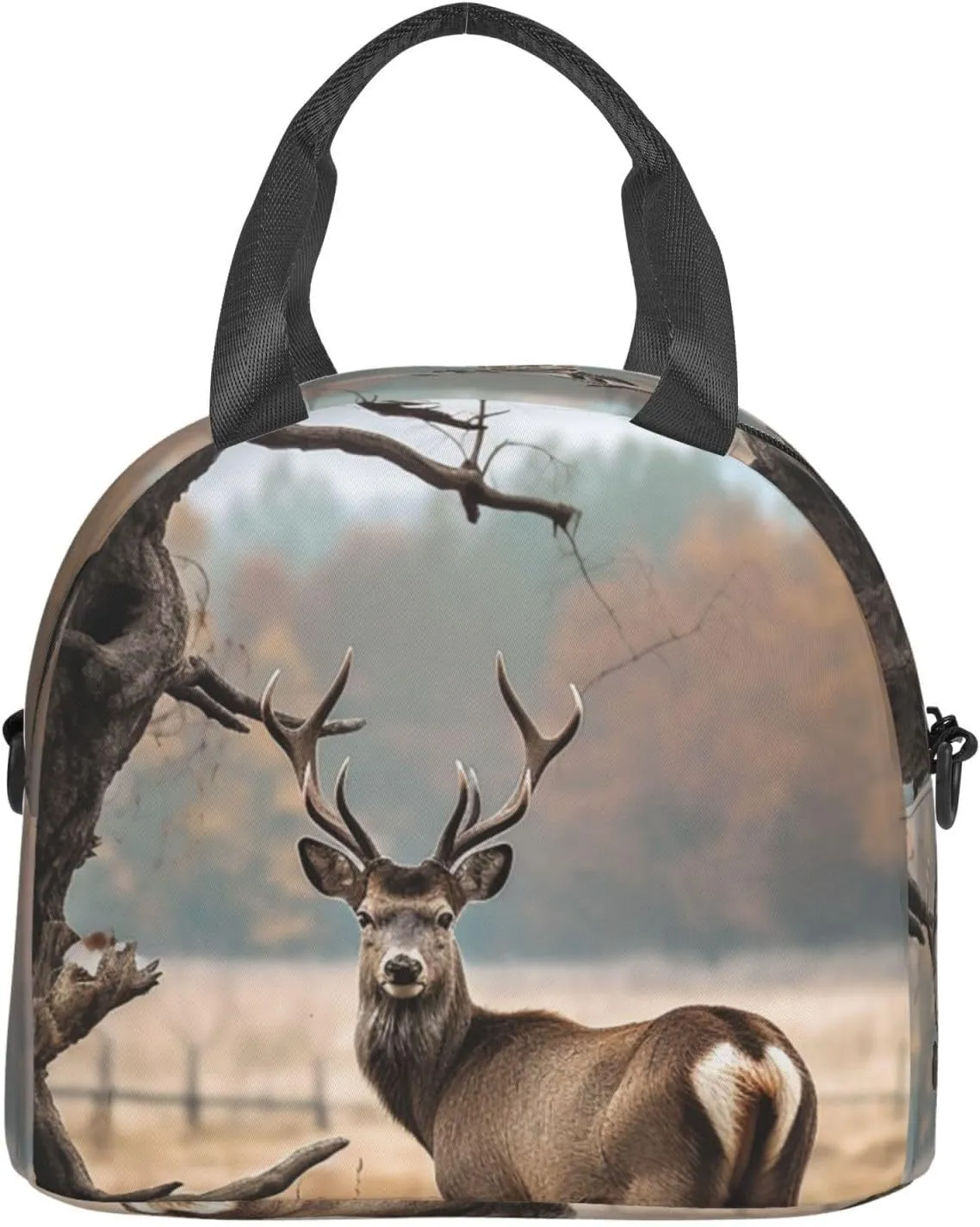 Insulated Lunch Bag for Women Men Brown Deer Near Withered Tree Lunch Box Leakproof Reusable Lunchbox Adult Lunch Tote Bag with Adjustable Shoulder Strap Lunch Cooler Bag for Work Travel Picnic