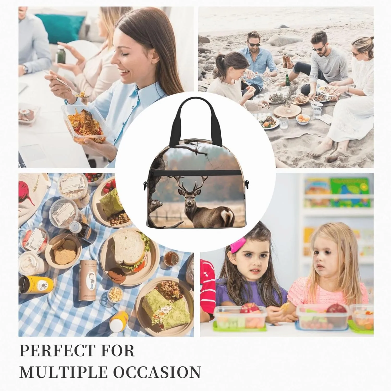 Insulated Lunch Bag for Women Men Brown Deer Near Withered Tree Lunch Box Leakproof Reusable Lunchbox Adult Lunch Tote Bag with Adjustable Shoulder Strap Lunch Cooler Bag for Work Travel Picnic