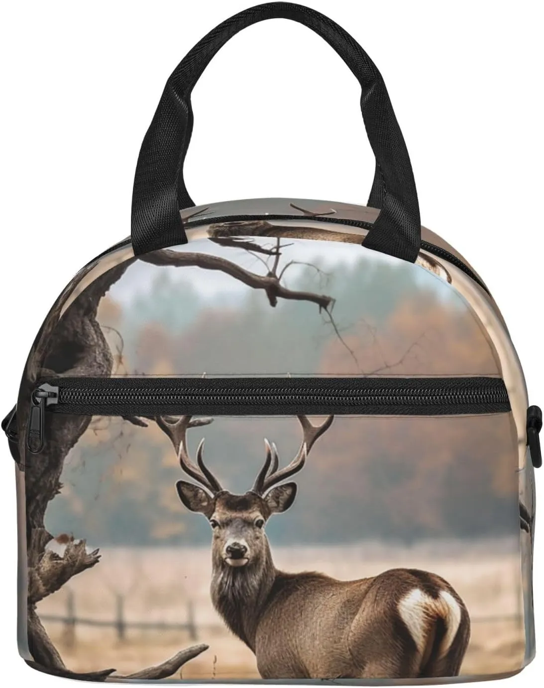Insulated Lunch Bag for Women Men Brown Deer Near Withered Tree Lunch Box Leakproof Reusable Lunchbox Adult Lunch Tote Bag with Adjustable Shoulder Strap Lunch Cooler Bag for Work Travel Picnic