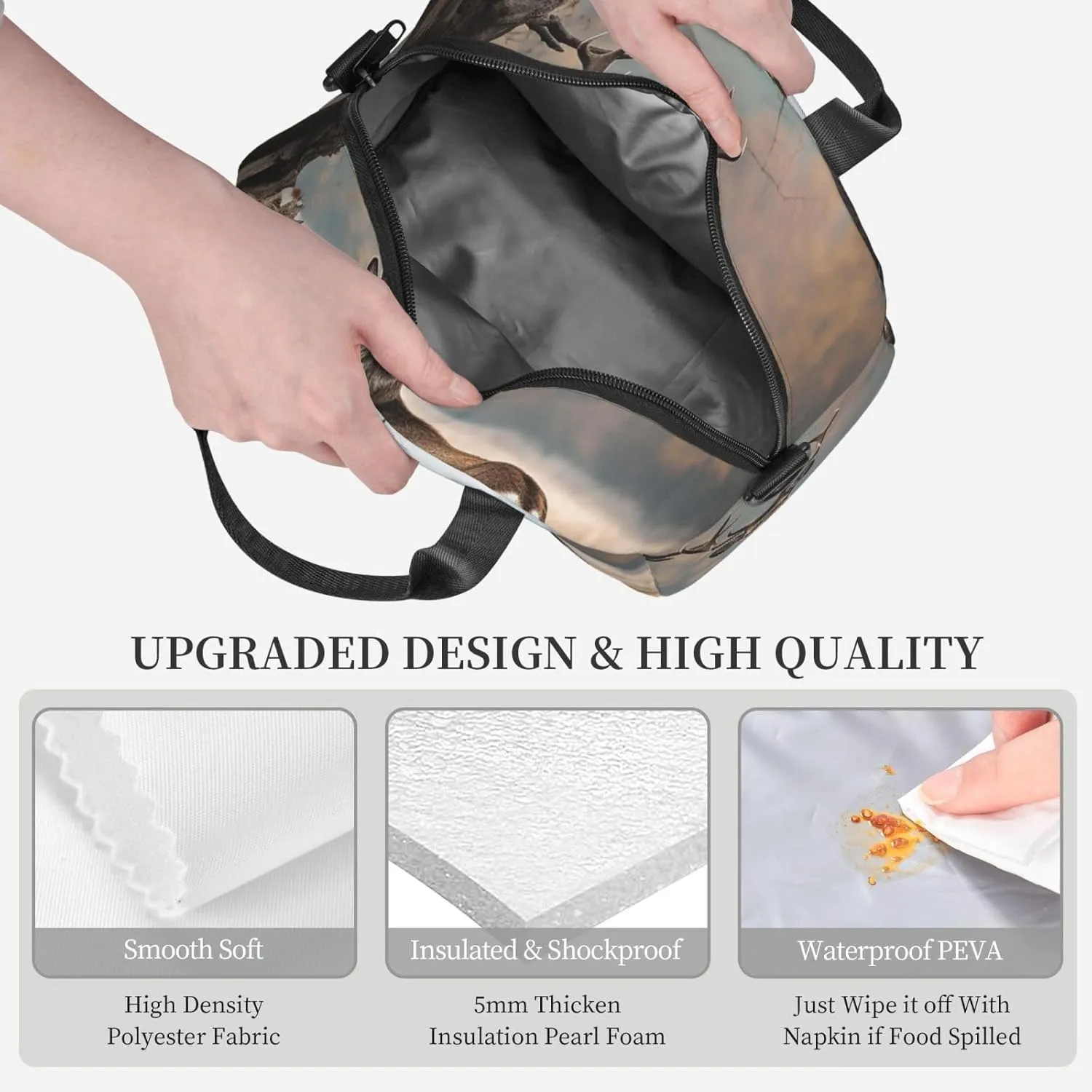 Insulated Lunch Bag for Women Men Brown Deer Near Withered Tree Lunch Box Leakproof Reusable Lunchbox Adult Lunch Tote Bag with Adjustable Shoulder Strap Lunch Cooler Bag for Work Travel Picnic