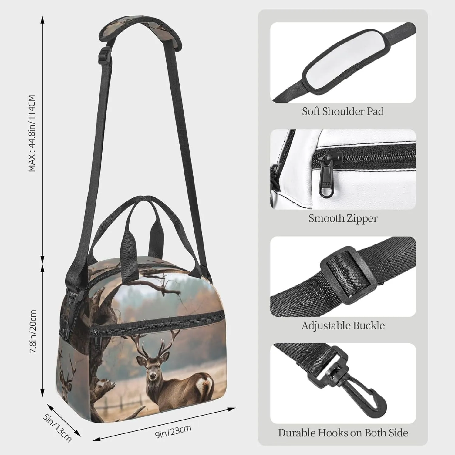 Insulated Lunch Bag for Women Men Brown Deer Near Withered Tree Lunch Box Leakproof Reusable Lunchbox Adult Lunch Tote Bag with Adjustable Shoulder Strap Lunch Cooler Bag for Work Travel Picnic