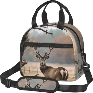Insulated Lunch Bag for Women Men Brown Deer Near Withered Tree Lunch Box Leakproof Reusable Lunchbox Adult Lunch Tote Bag with Adjustable Shoulder Strap Lunch Cooler Bag for Work Travel Picnic