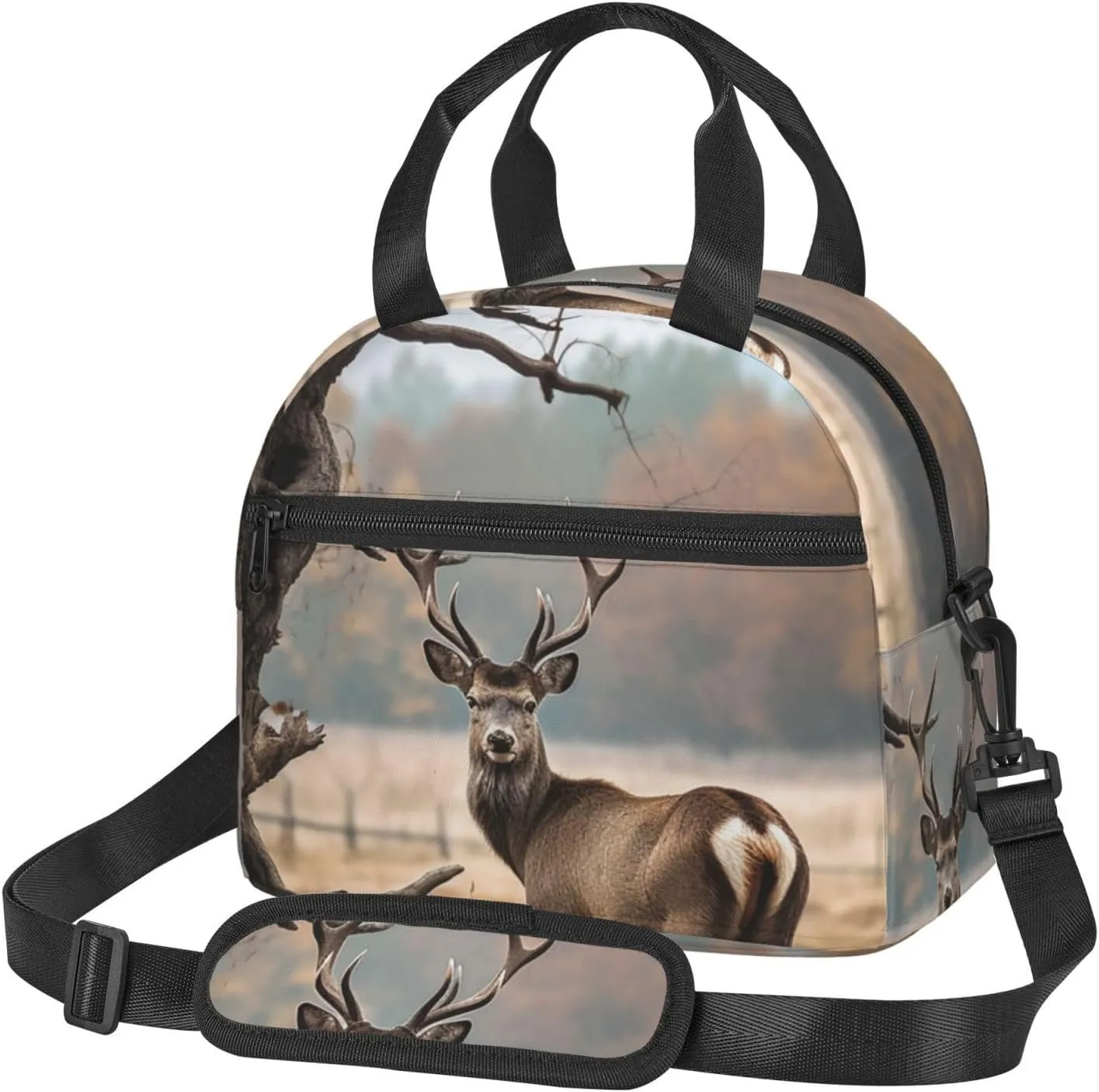 Insulated Lunch Bag for Women Men Brown Deer Near Withered Tree Lunch Box Leakproof Reusable Lunchbox Adult Lunch Tote Bag with Adjustable Shoulder Strap Lunch Cooler Bag for Work Travel Picnic