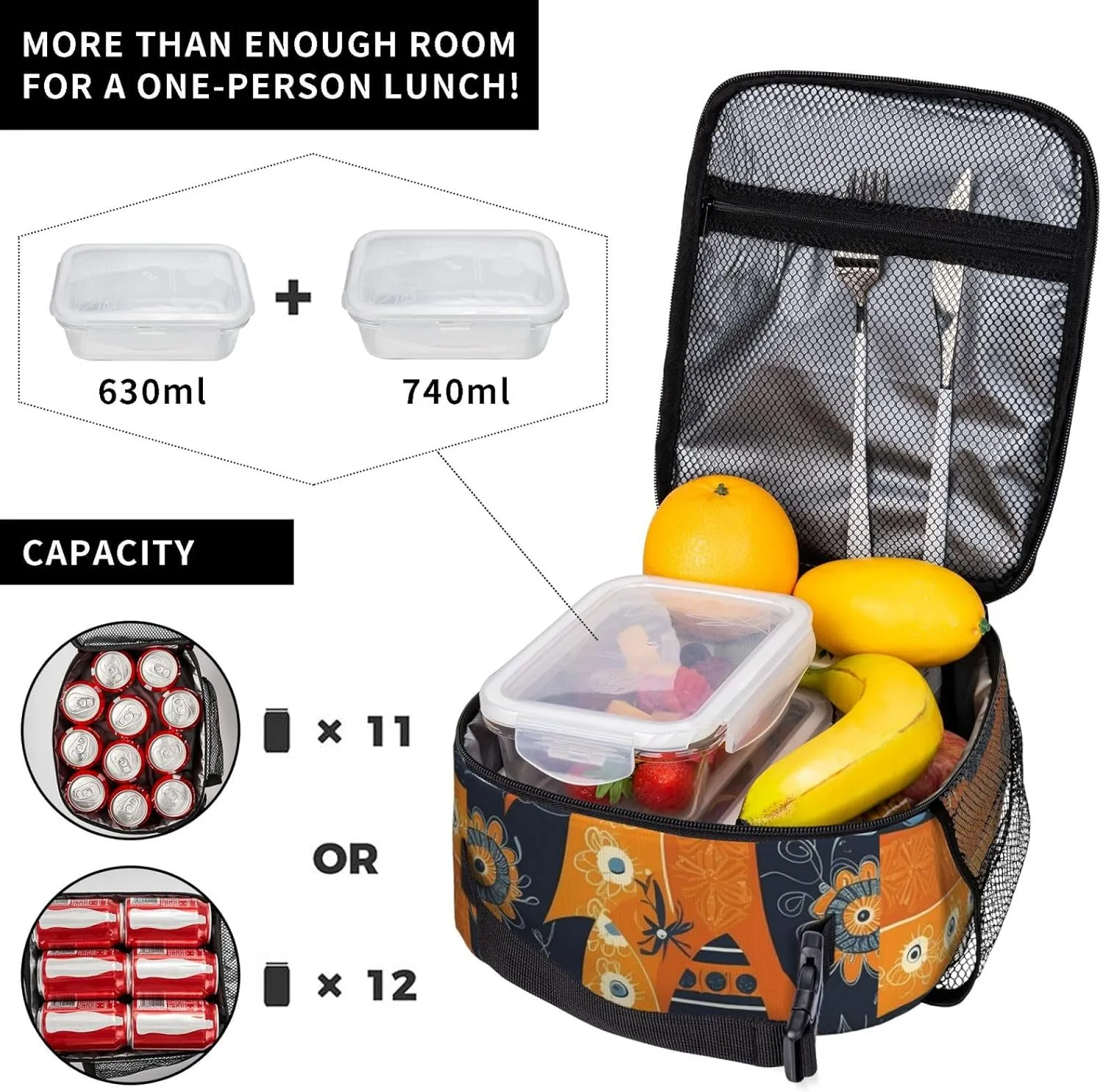 Insulated Lunch Bag for Women Men Complex Color Patterns Lunch Box Reusable Lunch Tote Bag for Work Picnic Travel