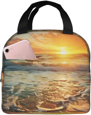 Insulated Lunch Bag for Women Men Ocean Sunrise Lunch Box Leakproof Reusable Lunch Cooler Tote for Work Travel Picnic Outdoor