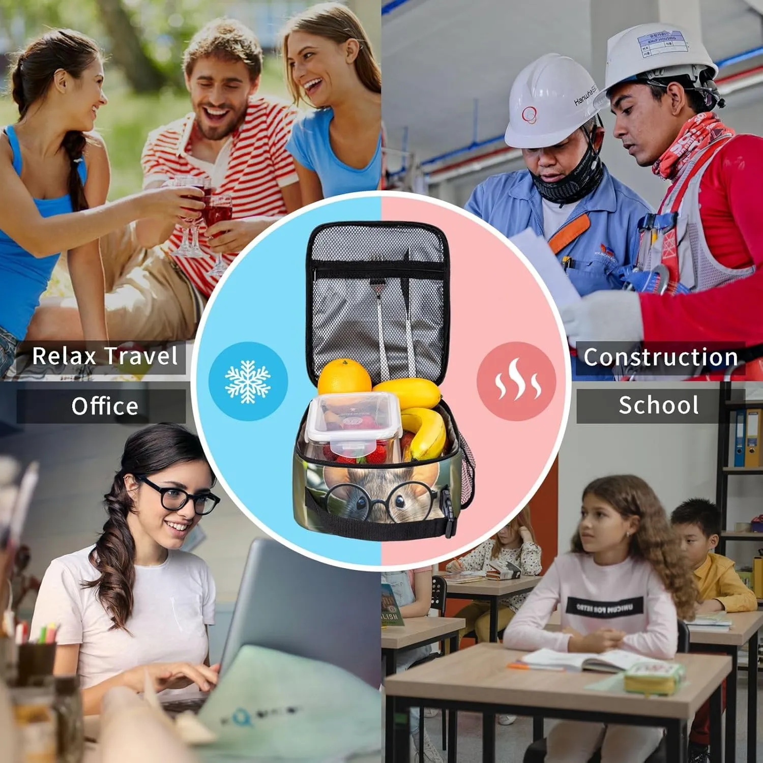 Insulated Lunch Bag for Women Men Portable Reusable Lunch Box Guinea Mouse With Glasses Lunch Tote Bag for Work Picnic Travel