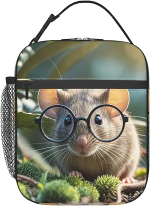 Insulated Lunch Bag for Women Men Portable Reusable Lunch Box Guinea Mouse With Glasses Lunch Tote Bag for Work Picnic Travel