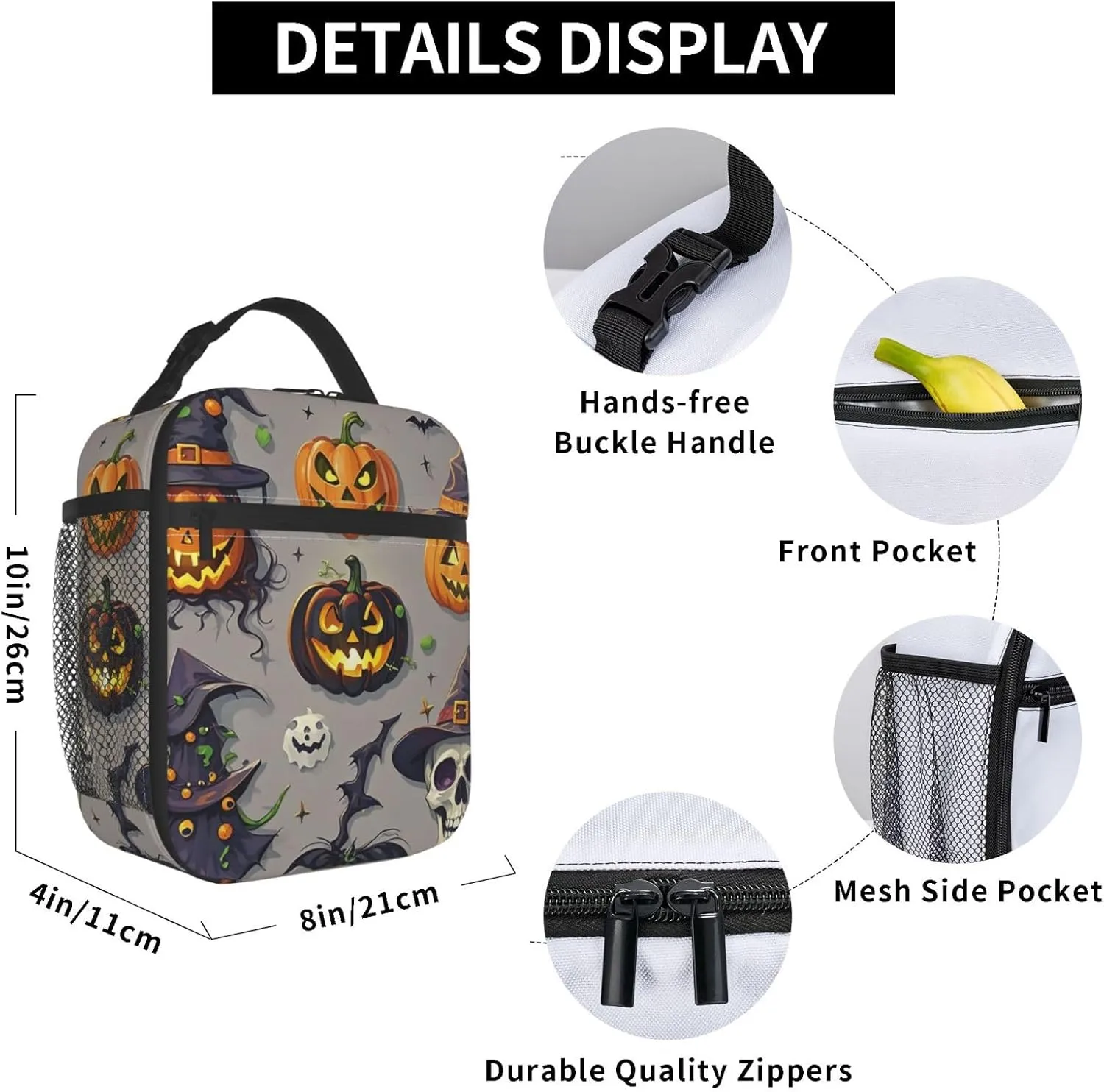 Insulated Lunch Bag for Women Men Portable Reusable Lunch Box Halloween Decorations Lunch Tote Bag for Work Picnic Travel