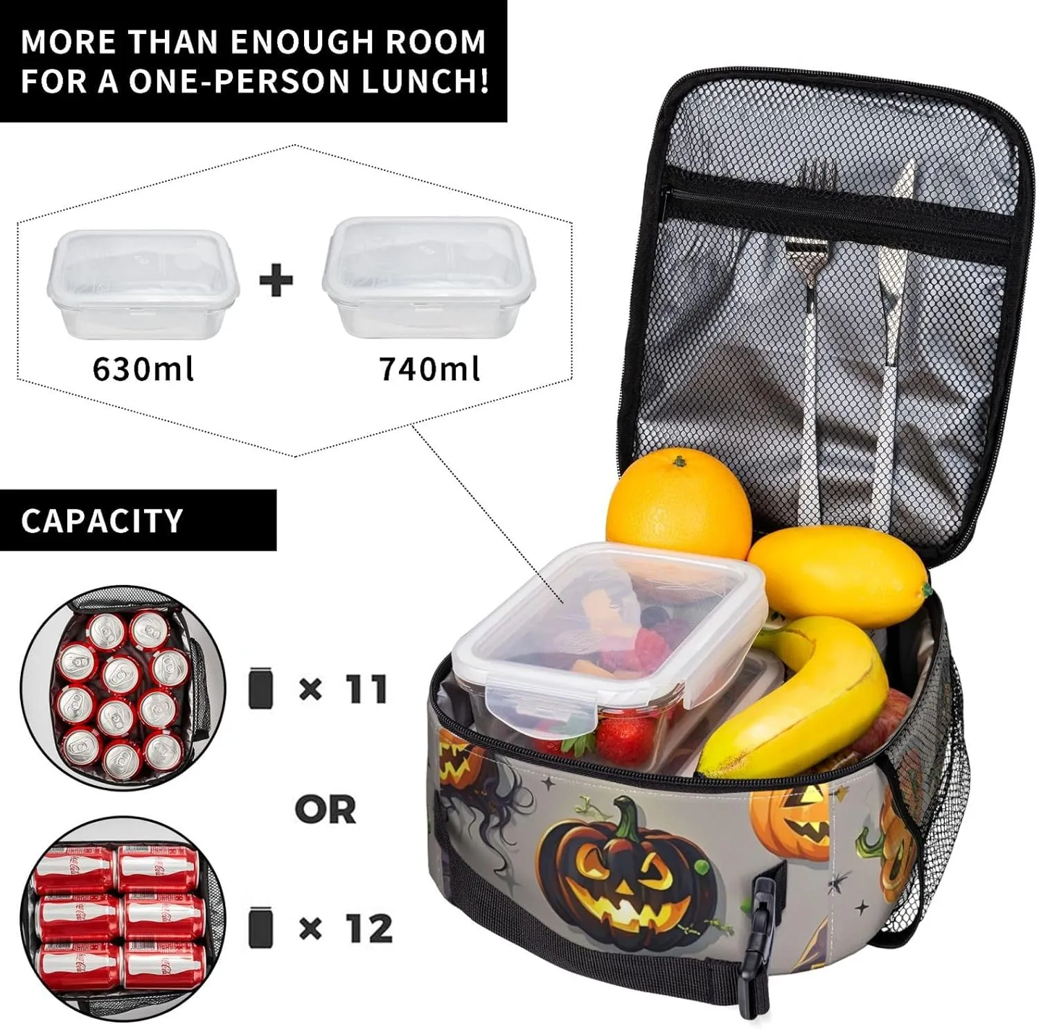 Insulated Lunch Bag for Women Men Portable Reusable Lunch Box Halloween Decorations Lunch Tote Bag for Work Picnic Travel
