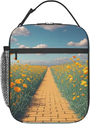 Insulated Lunch Bag for Women Men Portable Reusable Lunch Box Poppies Field Yellow Brick Road Lunch Tote Bag for Work Picnic Travel