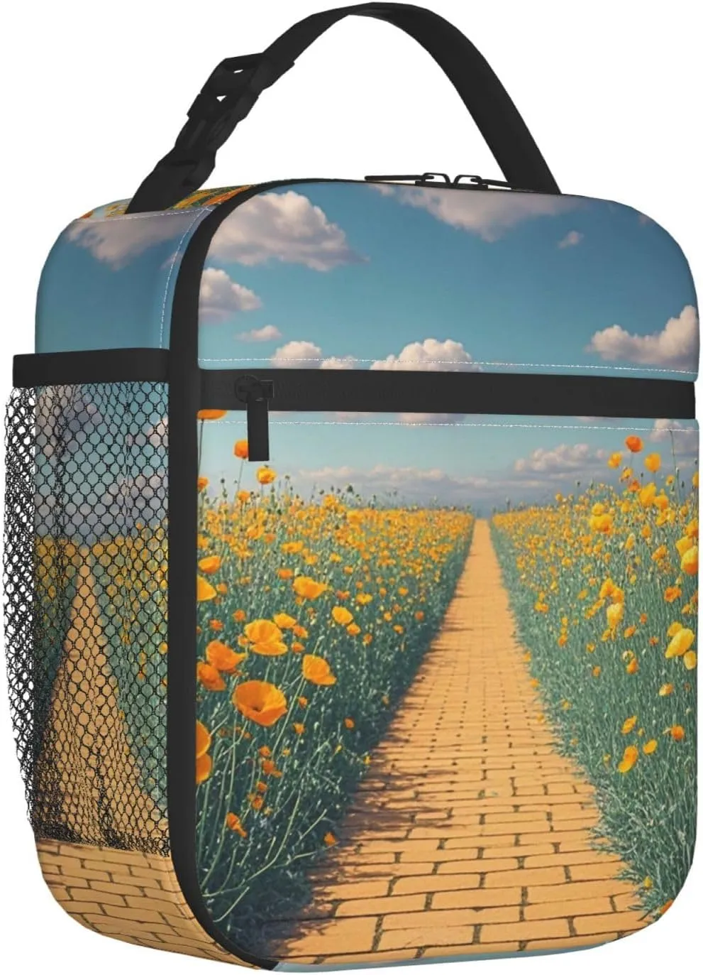 Insulated Lunch Bag for Women Men Portable Reusable Lunch Box Poppies Field Yellow Brick Road Lunch Tote Bag for Work Picnic Travel