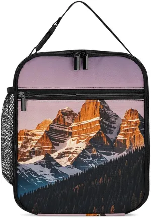 Insulated Lunch Bag for Women Men Portable Small Lunch Bags Rocky Mountains Reusable Lunch Box with Side Mesh Leakproof Cooler Bags for Work Travel Picnics