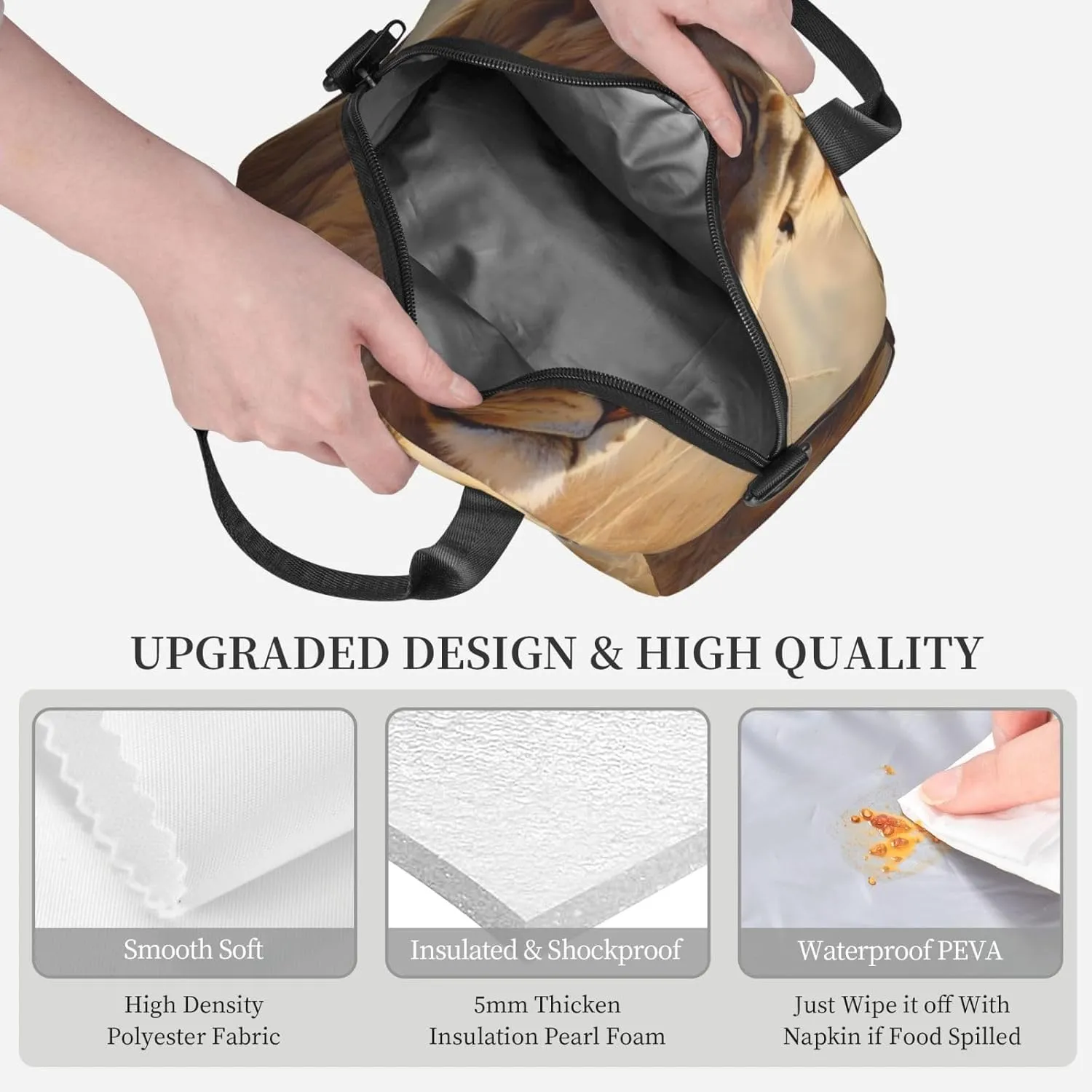 Insulated Lunch Bag for Women Men Prairie lion Lunch Box Leakproof Reusable Lunchbox Adult Lunch Tote Bag with Adjustable Shoulder Strap Lunch Cooler Bag for Work Travel Picnic
