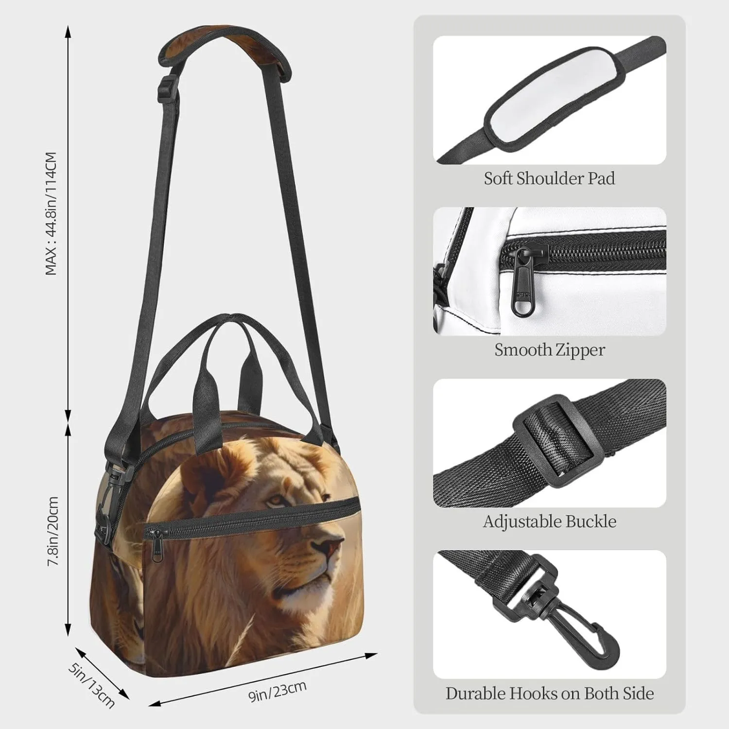 Insulated Lunch Bag for Women Men Prairie lion Lunch Box Leakproof Reusable Lunchbox Adult Lunch Tote Bag with Adjustable Shoulder Strap Lunch Cooler Bag for Work Travel Picnic