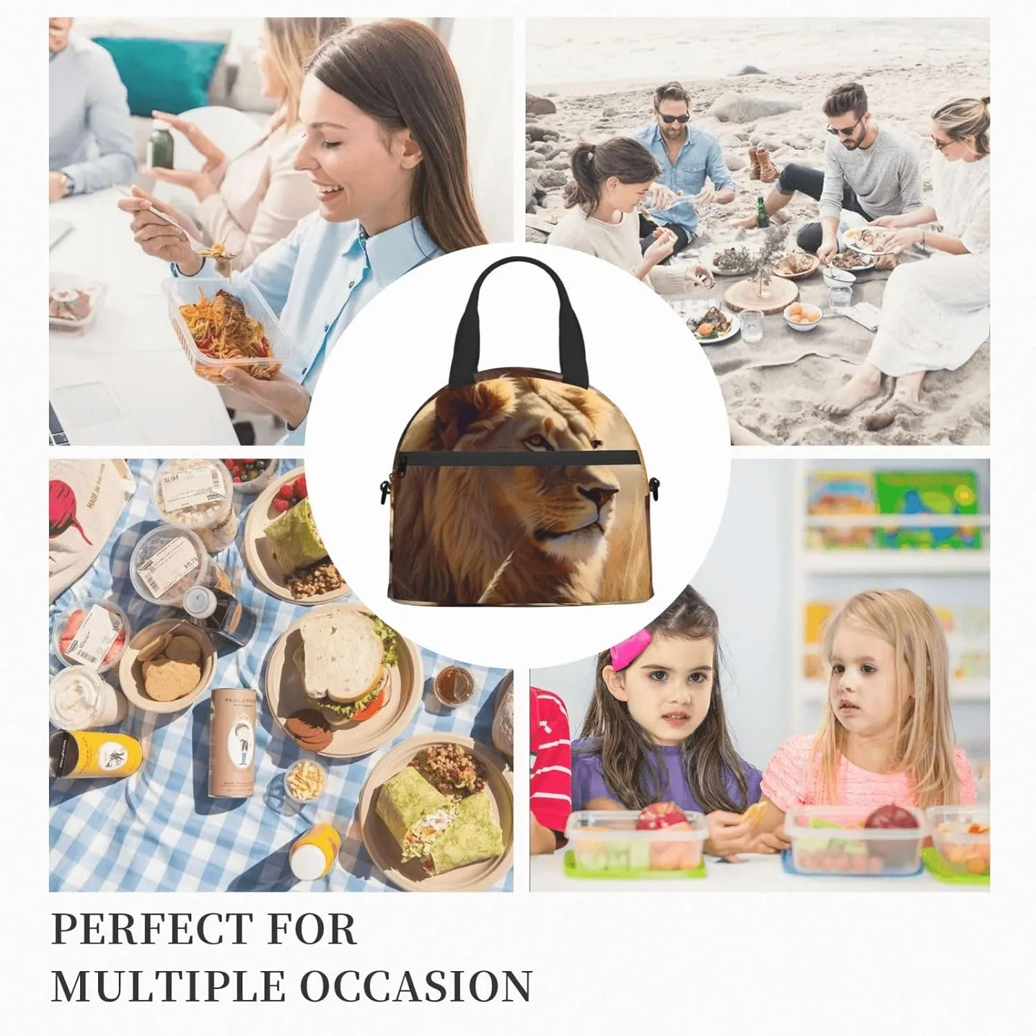Insulated Lunch Bag for Women Men Prairie lion Lunch Box Leakproof Reusable Lunchbox Adult Lunch Tote Bag with Adjustable Shoulder Strap Lunch Cooler Bag for Work Travel Picnic